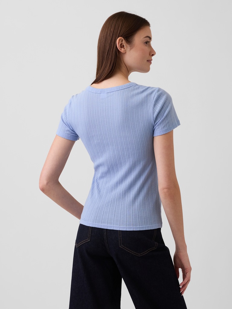 Ribbed Pointelle Crewneck T-Shirt