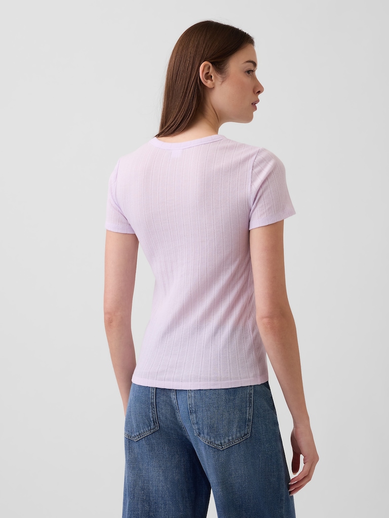 Ribbed Pointelle Crewneck T-Shirt