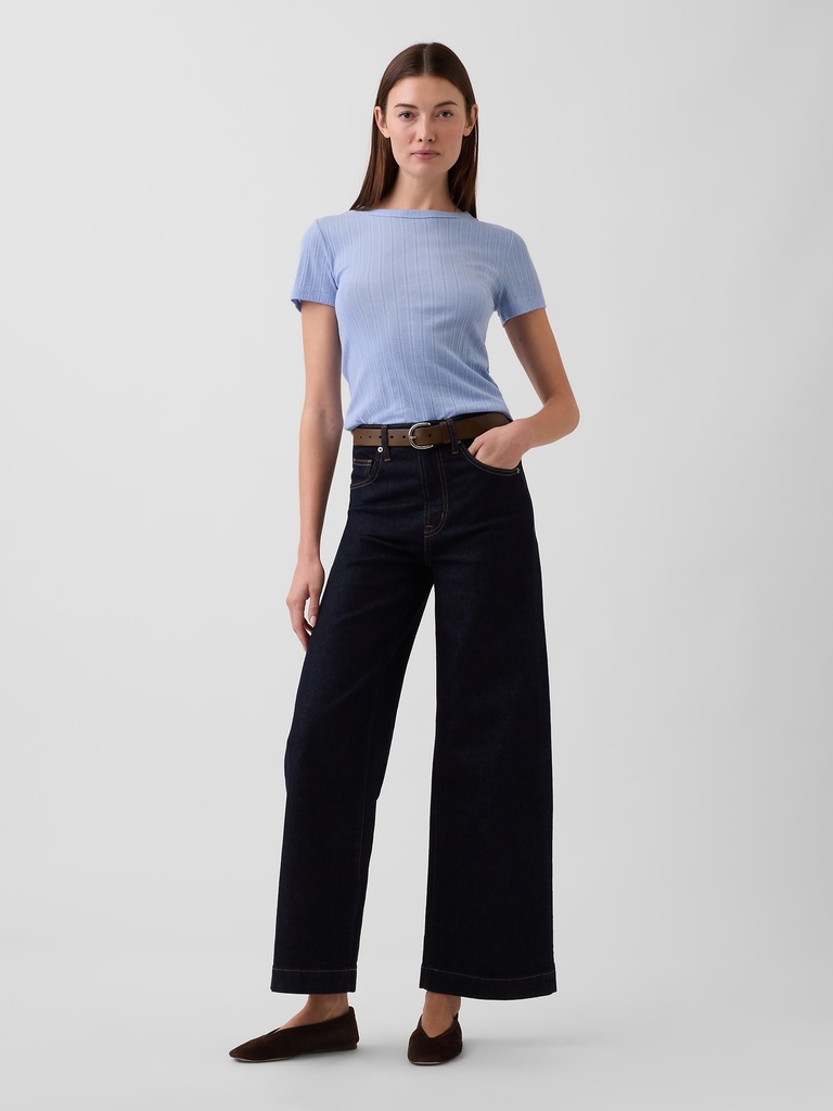 Ribbed Pointelle Crewneck T-Shirt