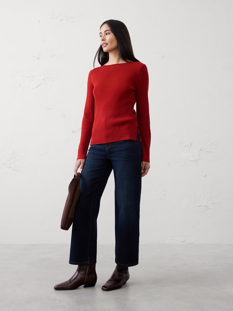 Ribbed Boatneck Pullover Sweater