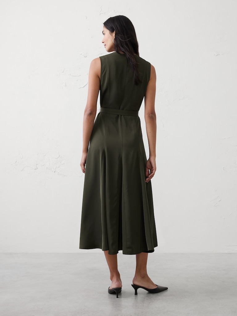 Sheen Twill Godet Midi Dress