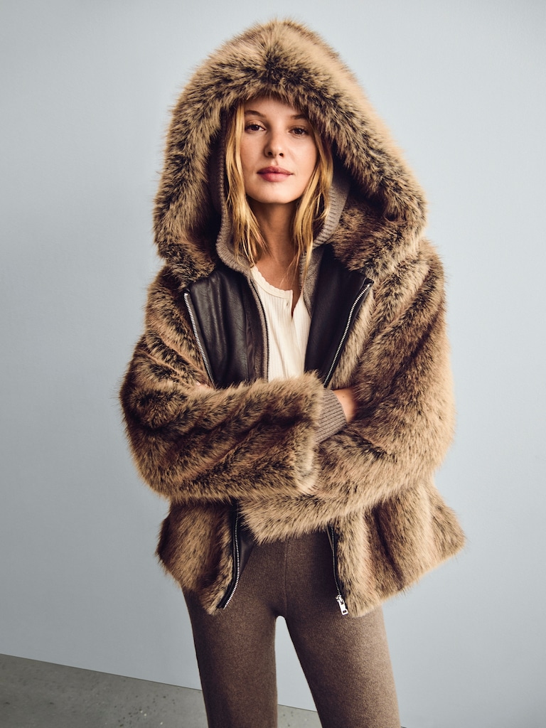 Faux Fur Relaxed Zip Hoodie