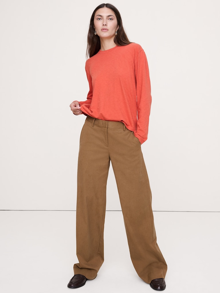 Cotton Slub Long-Sleeve Boyfriend T-Shirt