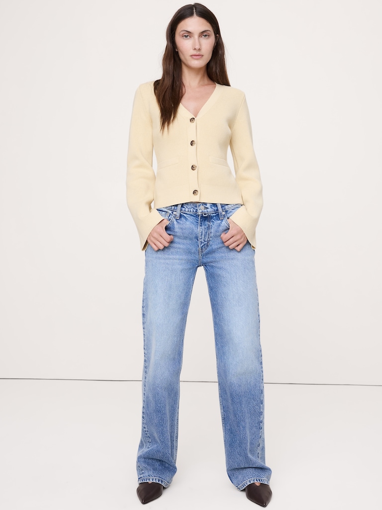 Larkspur Cotton-Silk Flare-Sleeve Cardigan