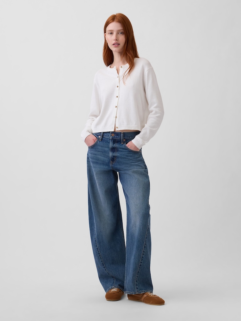 100% Cotton Relaxed Crop Cardigan Sweater