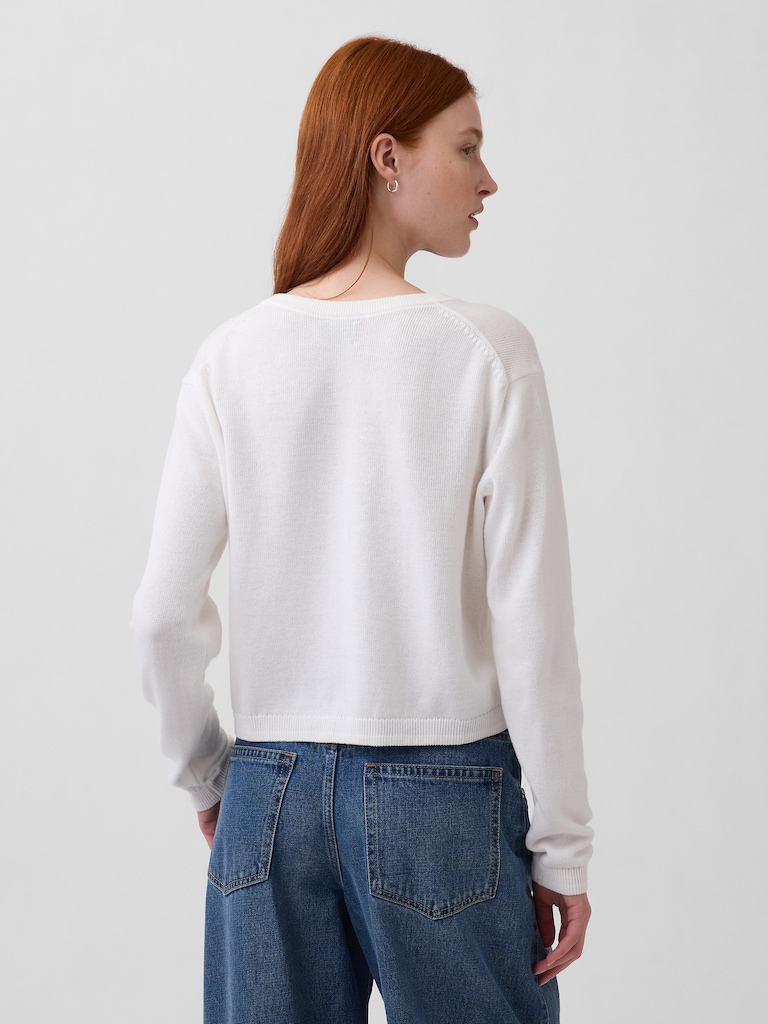 100% Cotton Relaxed Crop Cardigan Sweater