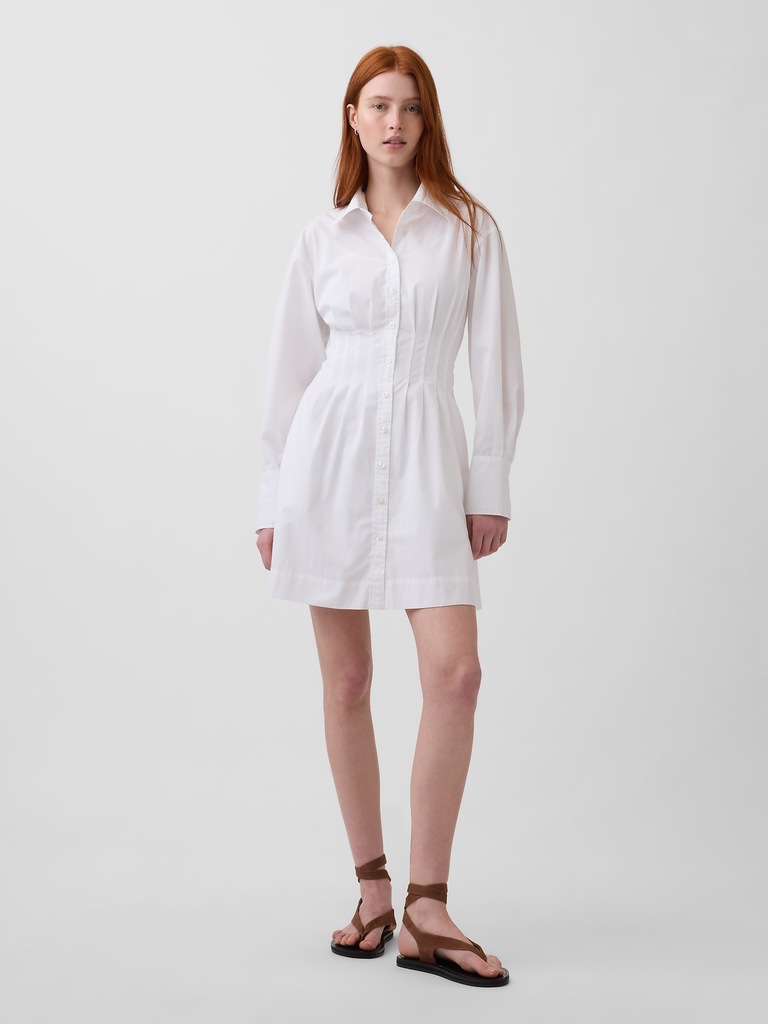 Pleated Mini Shirtdress