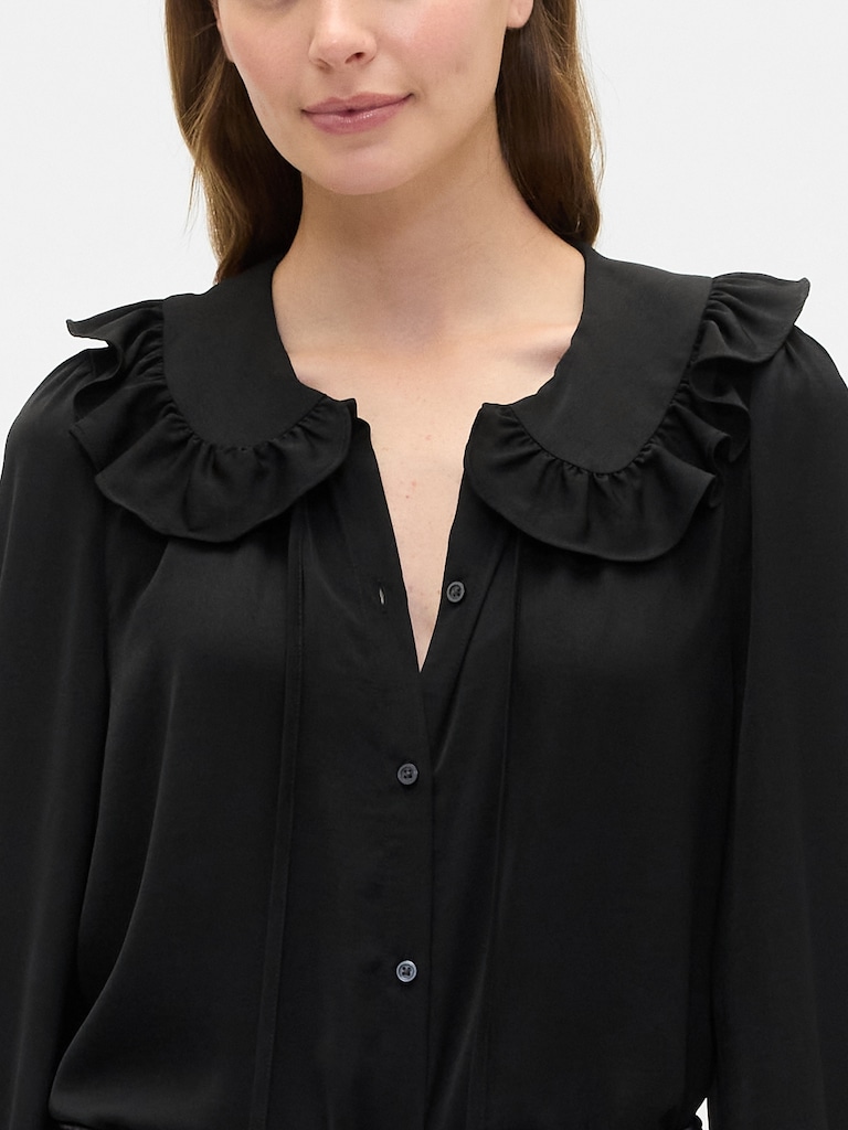 Relaxed Satin Ruffle Top