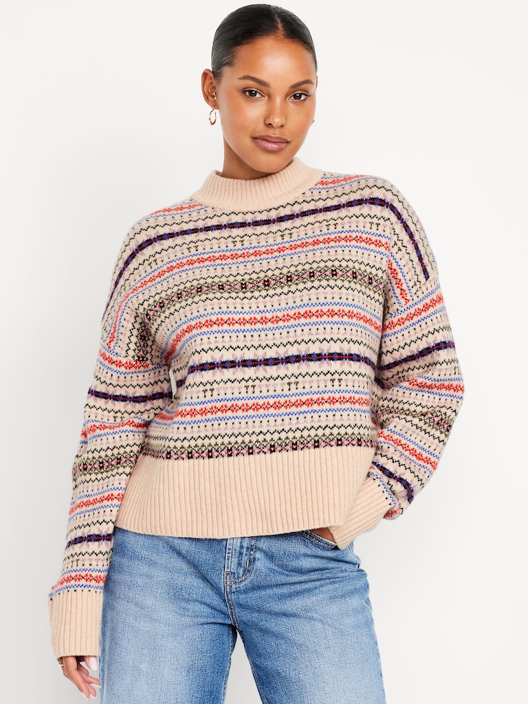 SoSoft Mock-Neck Fair Isle Sweater