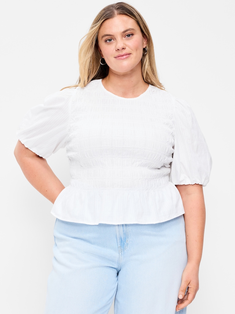 Smocked Puff Sleeve Peplum Top