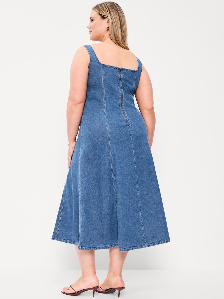 Fit & Flare Sleeveless Denim Midi Dress