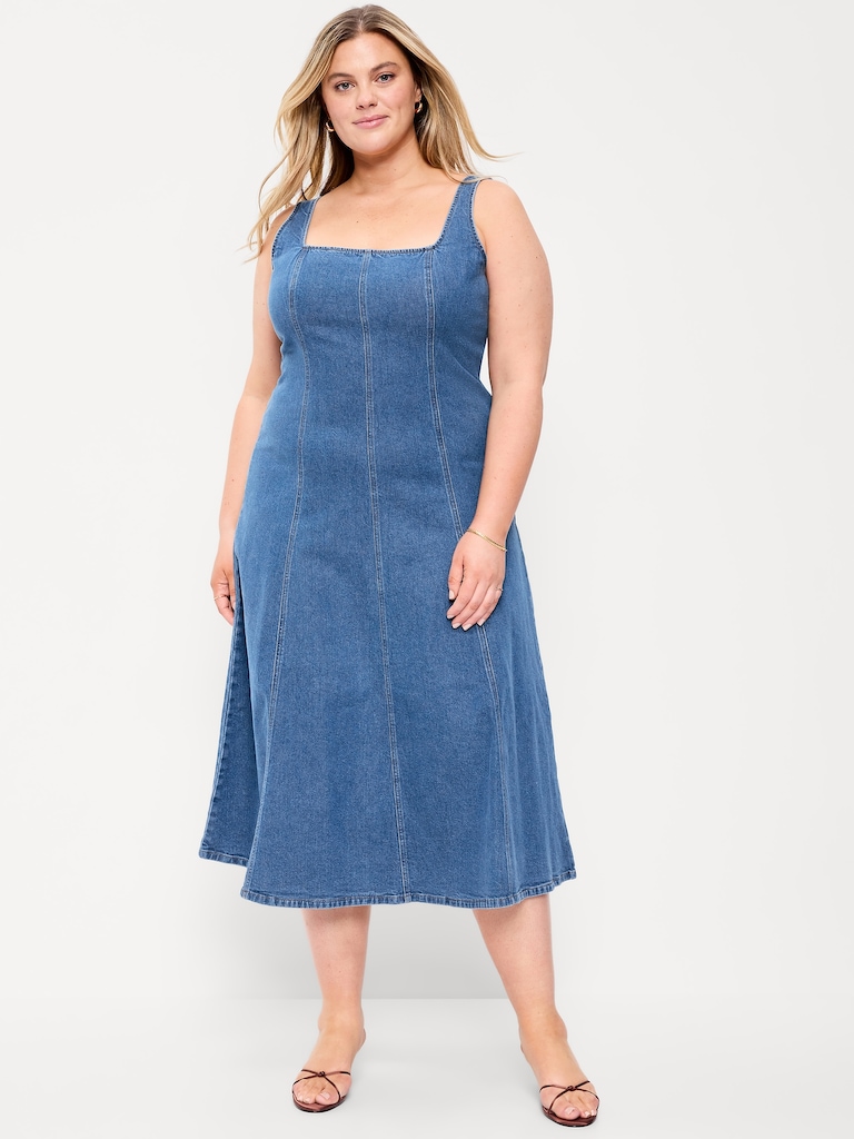 Fit & Flare Sleeveless Denim Midi Dress