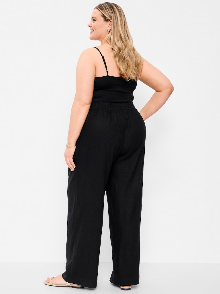 High-Waisted Linen-Blend Wide-Leg Pants