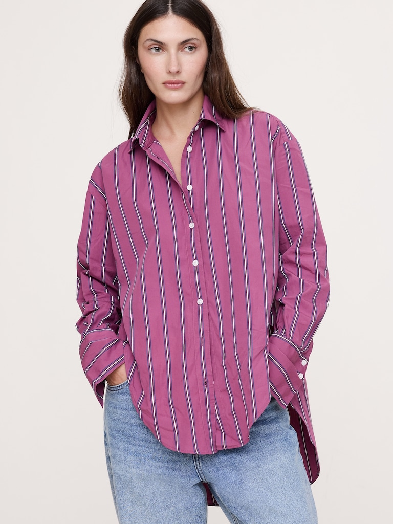 Cotton Poplin Curve-Hem Shirt