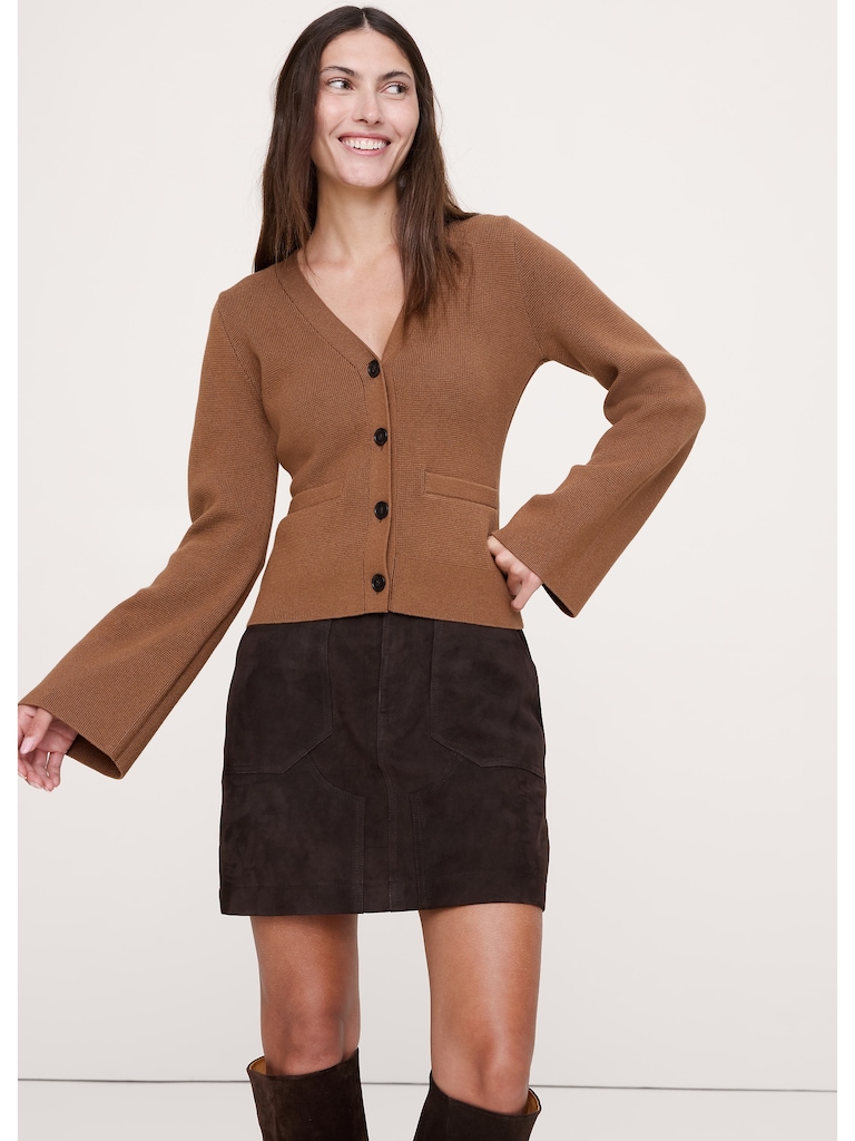 Larkspur Cotton-Silk Flare-Sleeve Cardigan