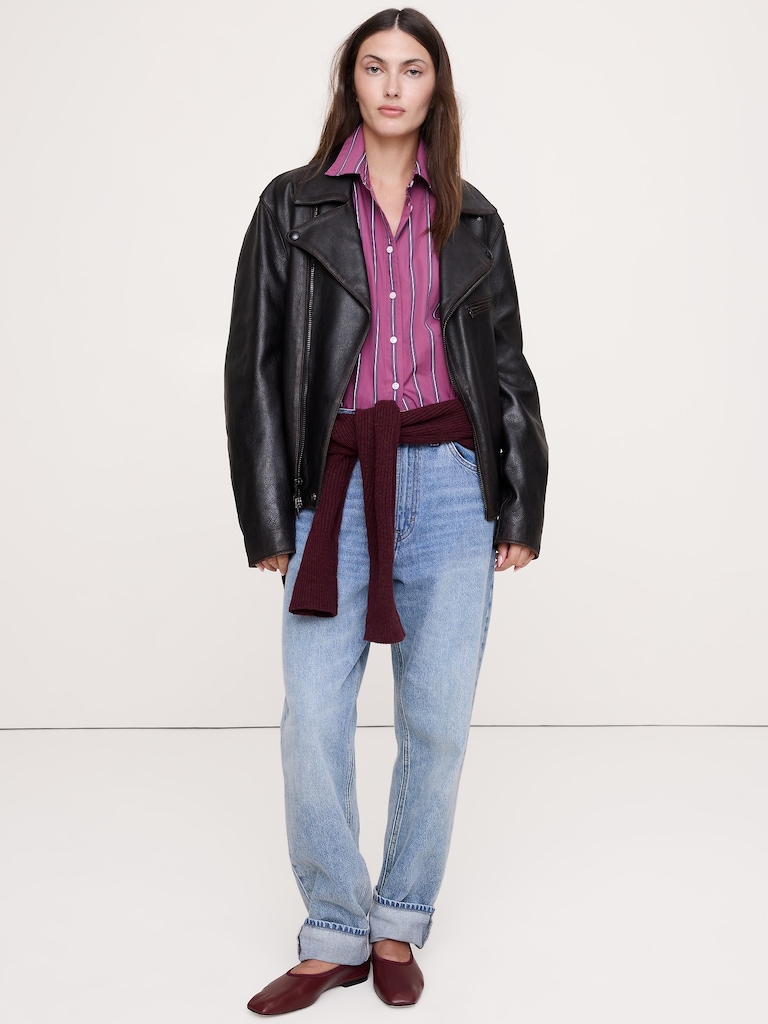 Cotton Poplin Curve-Hem Shirt