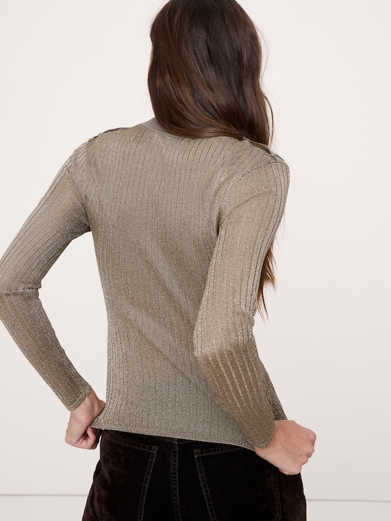 Metallic Shoulder-Epaulet Sweater