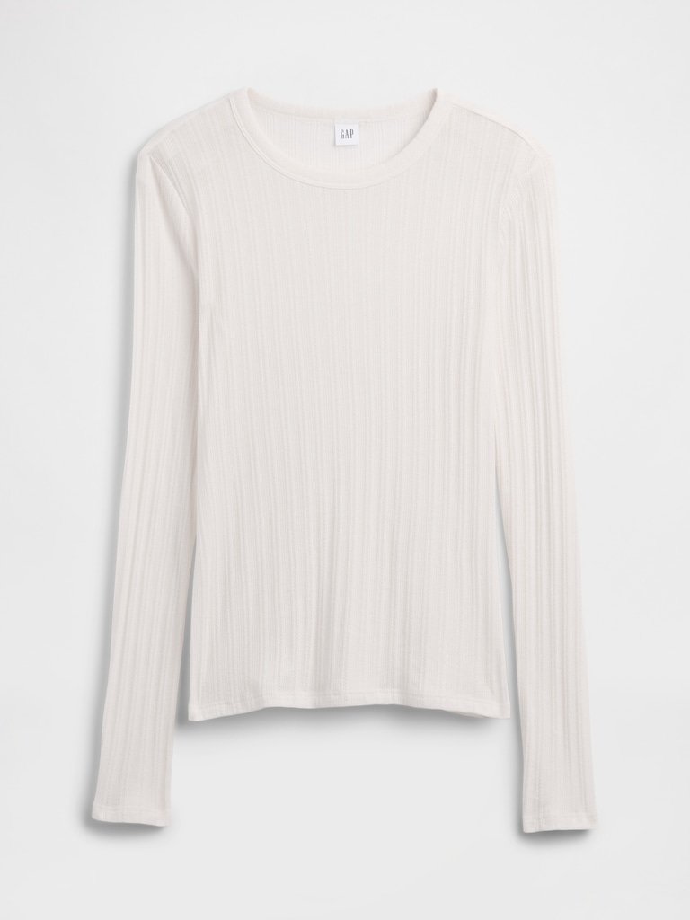 Ribbed Pointelle Crewneck T-Shirt