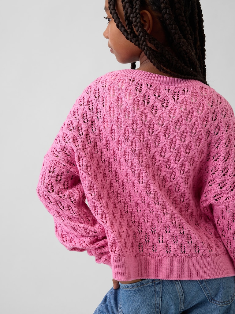 Kids Crochet Oversized Crewneck Sweater