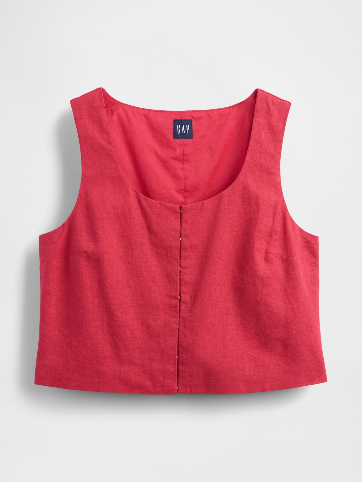 Linen-Blend Hook-Front Crop Shell Top