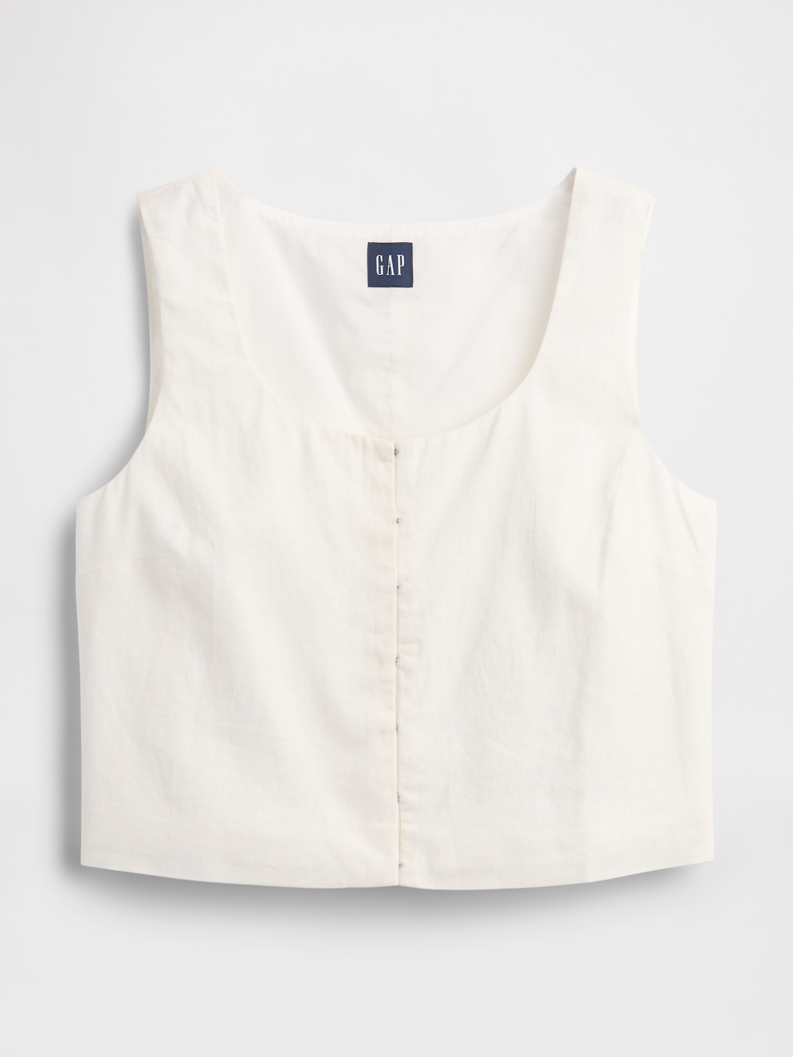Linen-Blend Hook-Front Crop Shell Top