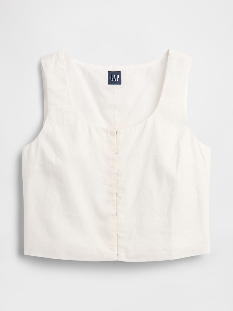 Linen-Blend Hook-Front Crop Shell Top