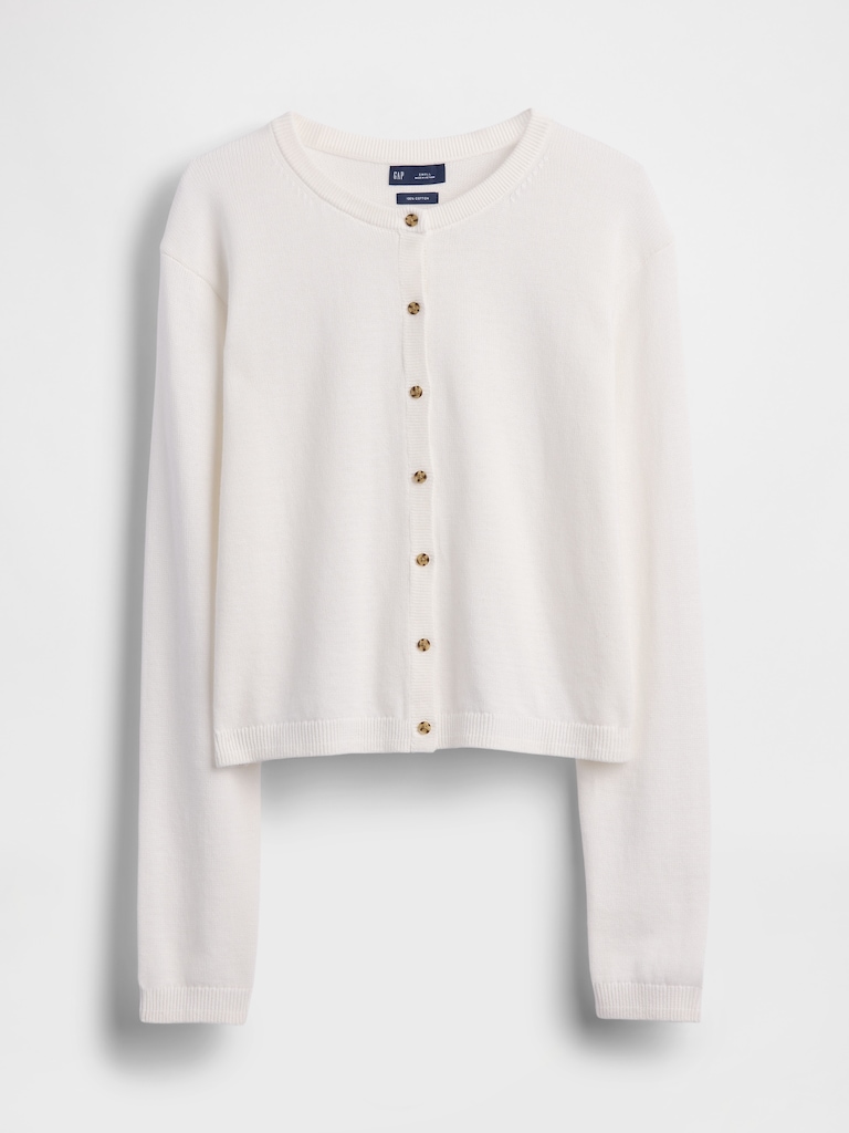 100% Cotton Relaxed Crop Cardigan Sweater