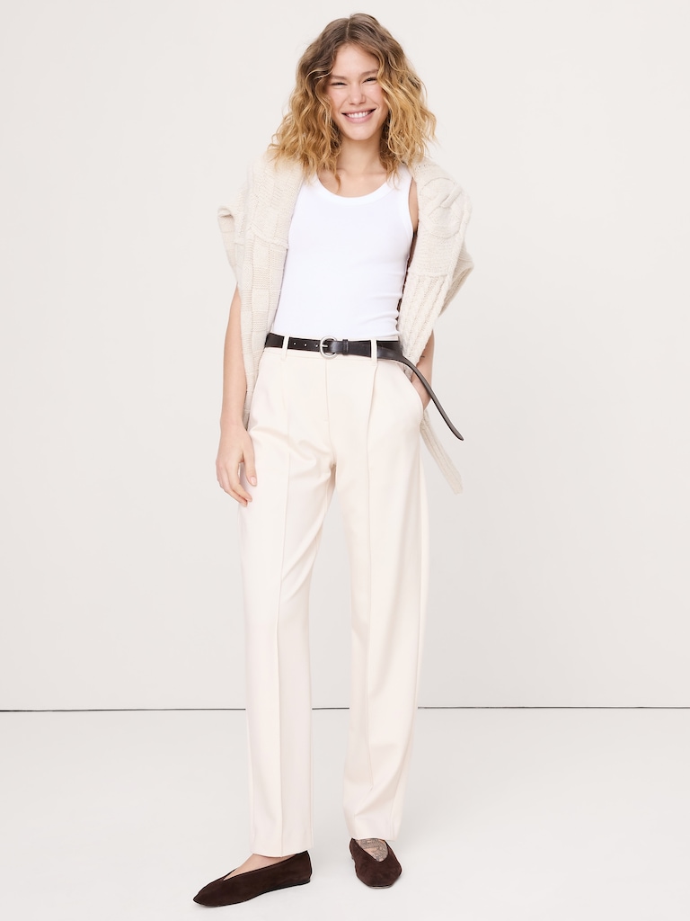 High-Rise Tapered Drapey Ponte Pull-On Pant