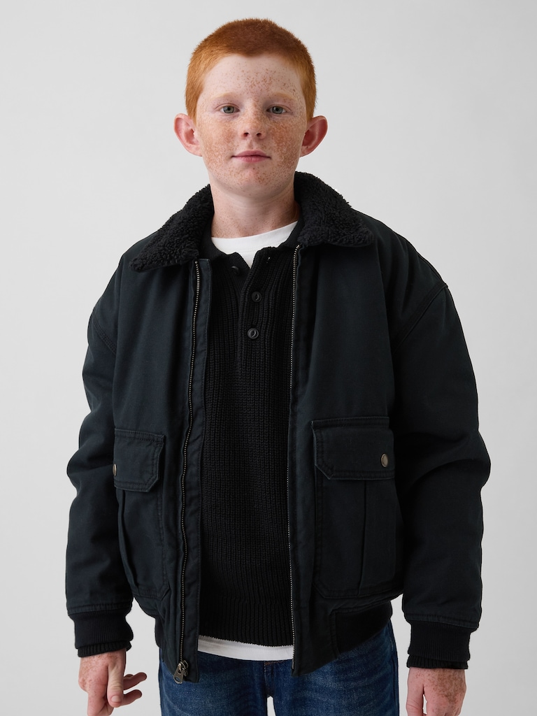 Kids Sherpa-Lined Canvas Bomber Jacket