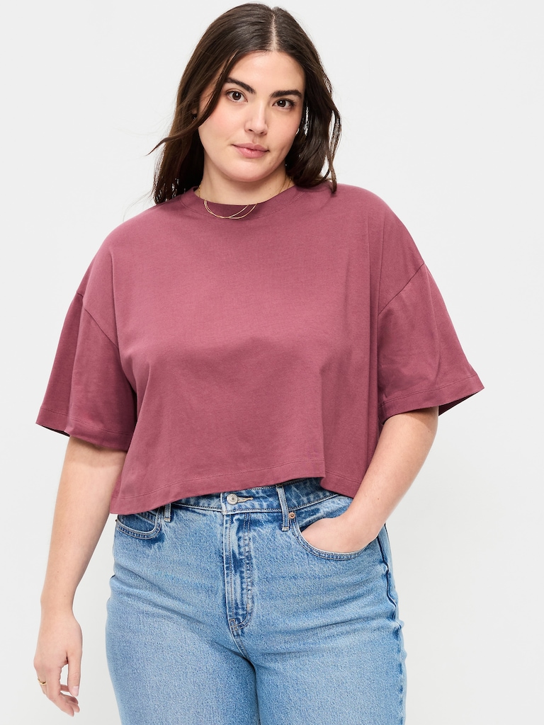 Vintage Crew-Neck Oversized Crop T-Shirt