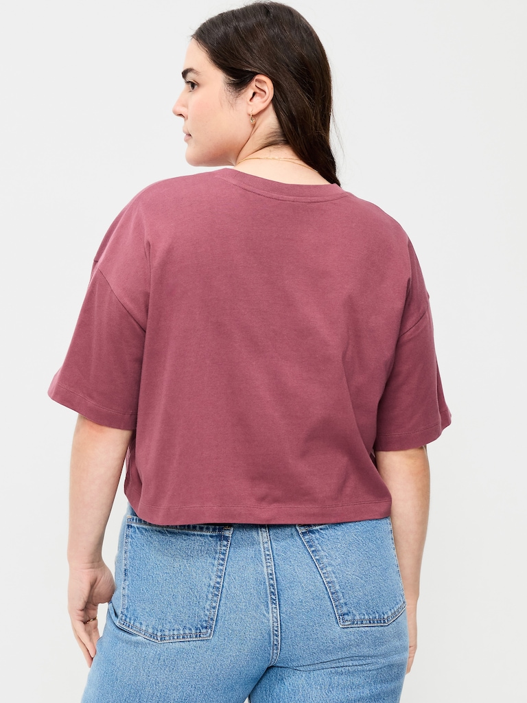 Vintage Crew-Neck Oversized Crop T-Shirt