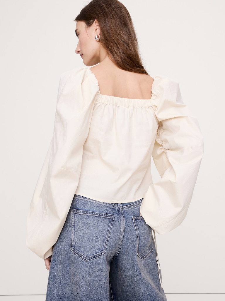 Stretch-Cotton Square-Neck Top