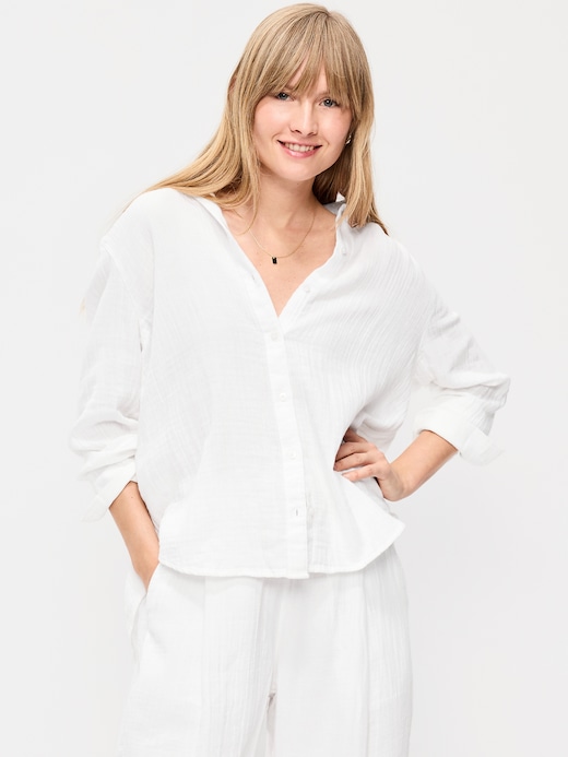 Open Open-Back Crinkle Gauze Button-Down Shirt on clearance at Old Navy — 57% off