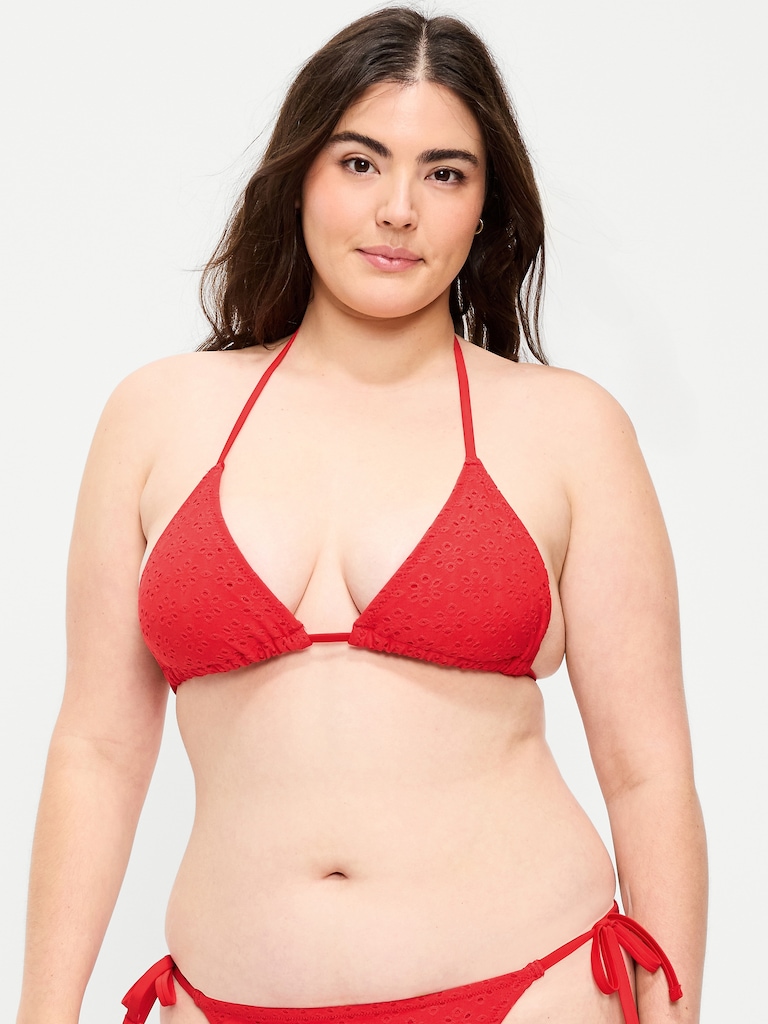 Eyelet Triangle String Bikini Swim Top