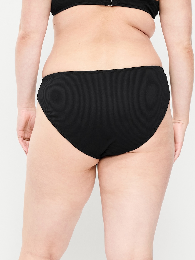 Ribbed Mid-Rise Bikini Swim Bottoms