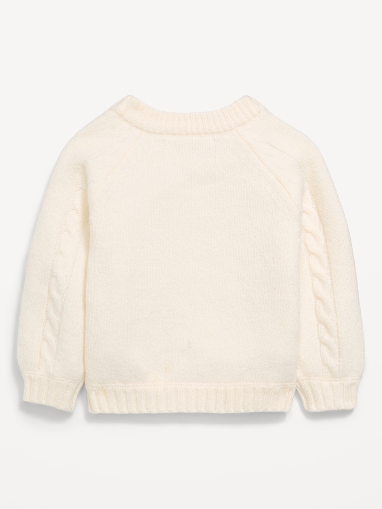 Long Raglan-Sleeve Embroidered Cardigan Sweater for Baby