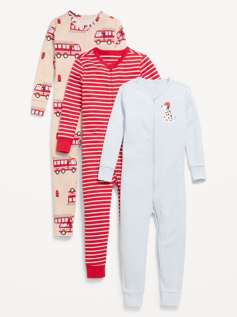 Unisex Snug-Fit 2-Way-Zip Pajama One-Piece 3-Pack for Toddler & Baby