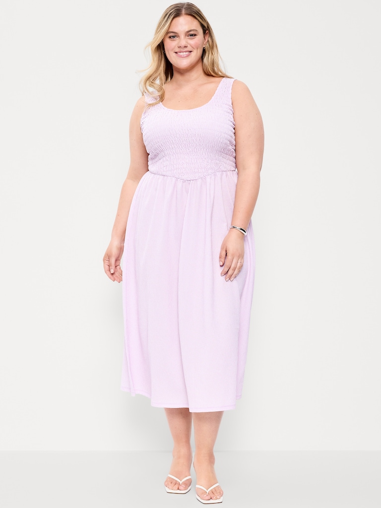 Fit & Flare Sleeveless Smocked-Bodice Midi Dress