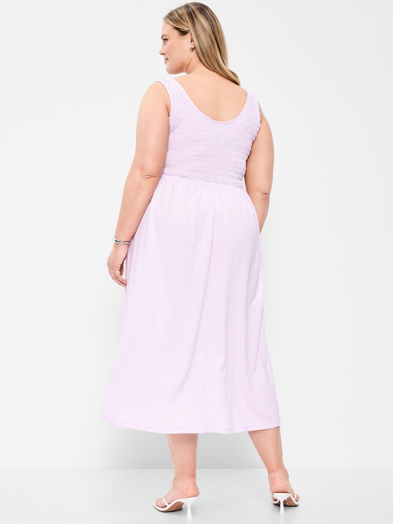 Fit & Flare Sleeveless Smocked-Bodice Midi Dress