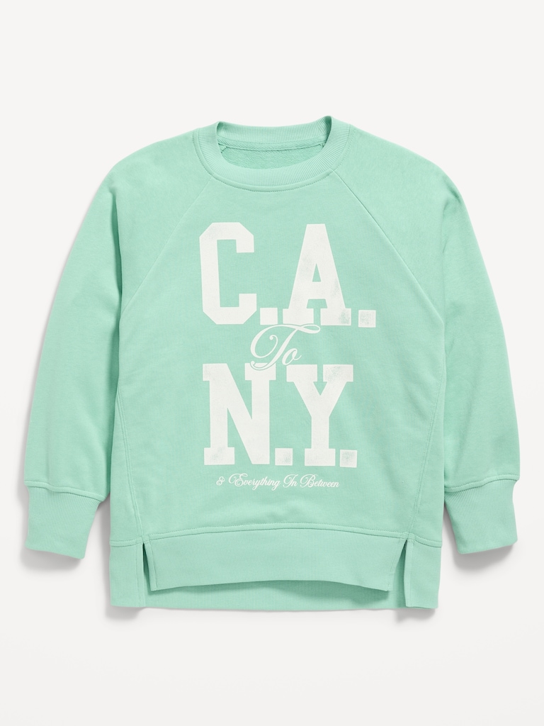 Oversized Long-Sleeve Graphic Tunic Sweatshirt for Girls