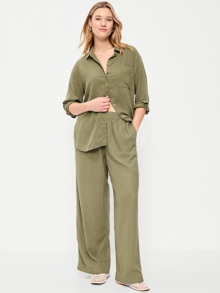 High-Waisted Linen-Blend Wide-Leg Pants