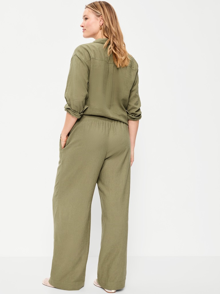 High-Waisted Linen-Blend Wide-Leg Pants
