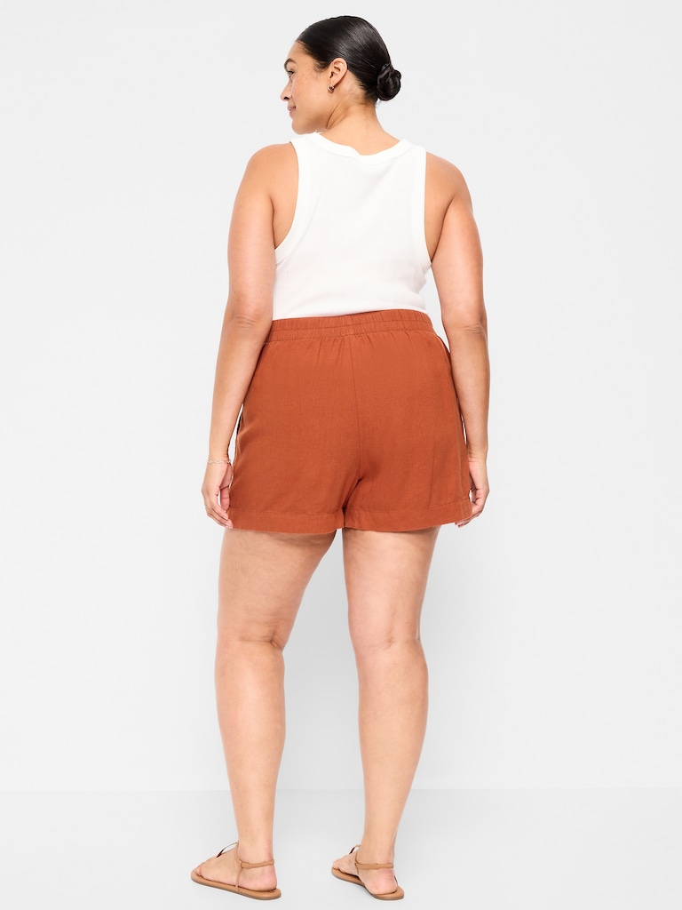 High-Waisted Beach Linen Pull-On Shorts