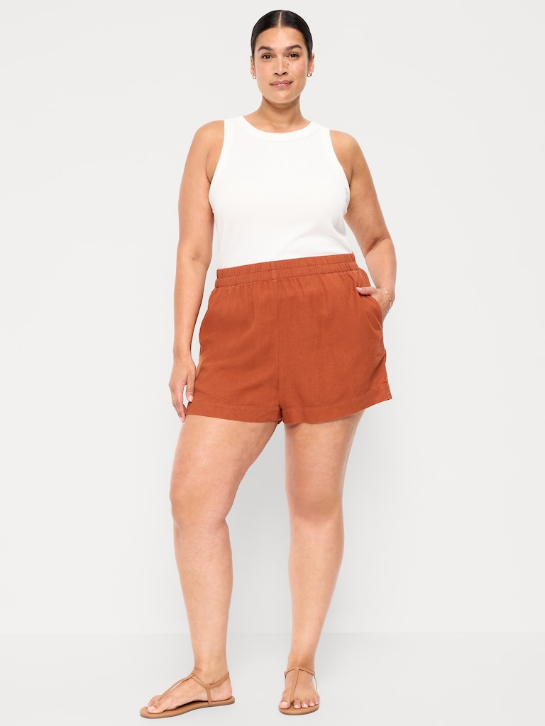 High-Waisted Beach Linen Pull-On Shorts
