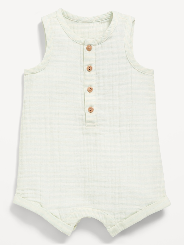 Sleeveless Double-Weave Henley One-Piece Romper for Baby
