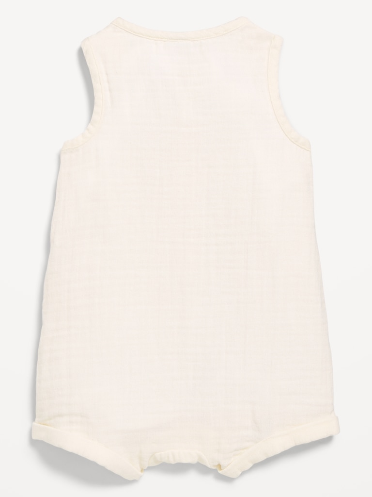 Sleeveless Double-Weave Henley One-Piece Romper for Baby