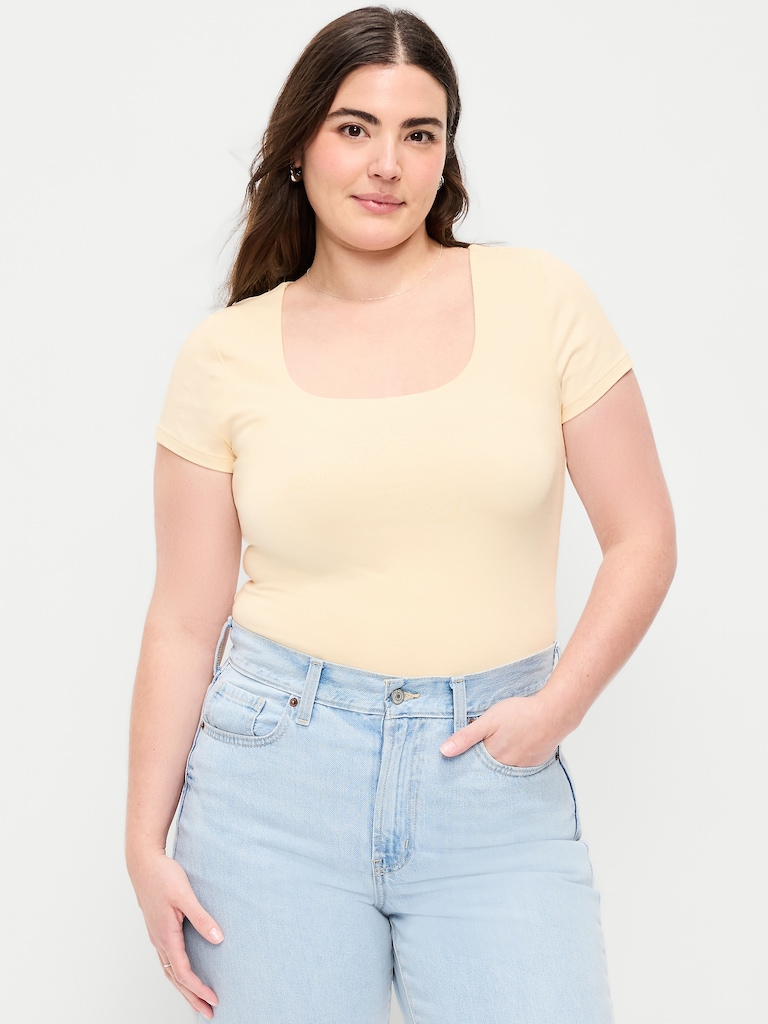Hug Double-Layer Scoop-Neck Top