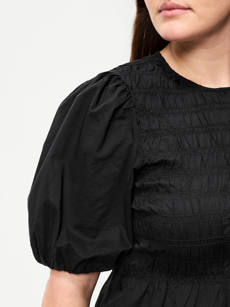 Puff Sleeve Peplum Smocked Top