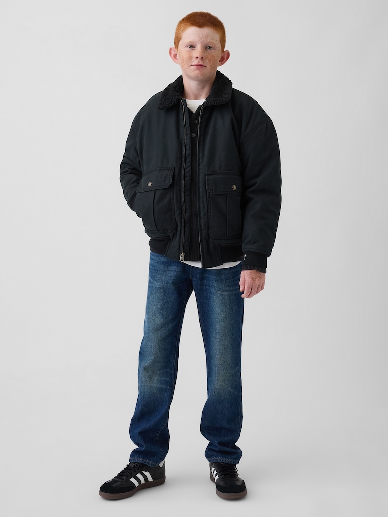 Kids Sherpa-Lined Canvas Bomber Jacket