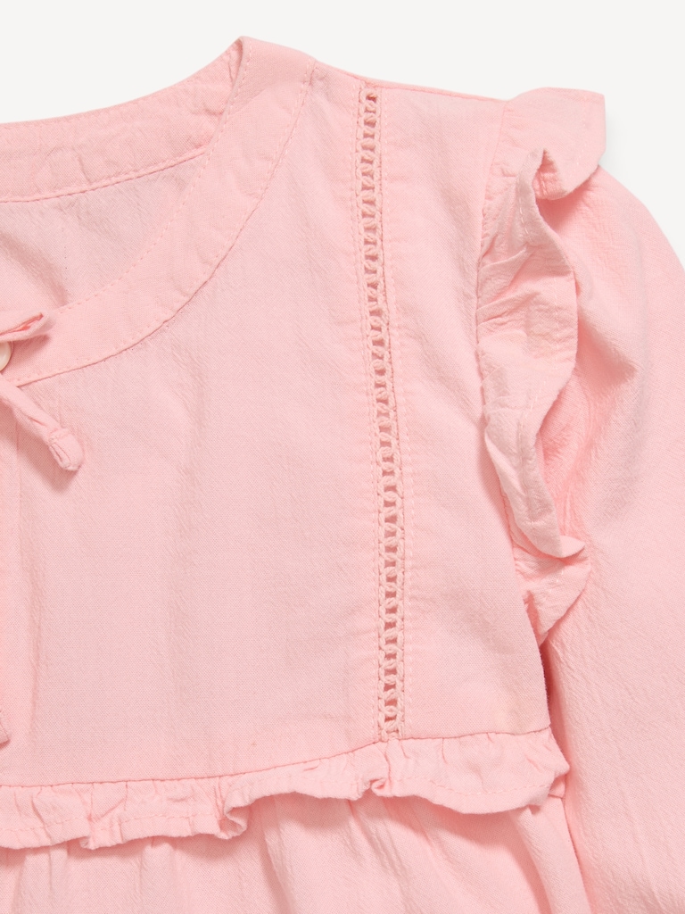 Long-Sleeve Crinkle Lace-Trim Top for Toddler Girls